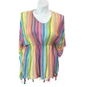 ACCESSORY ST Rainbow Peasant Chiffon Cinch Waist Blouse One Size 100% Rayon